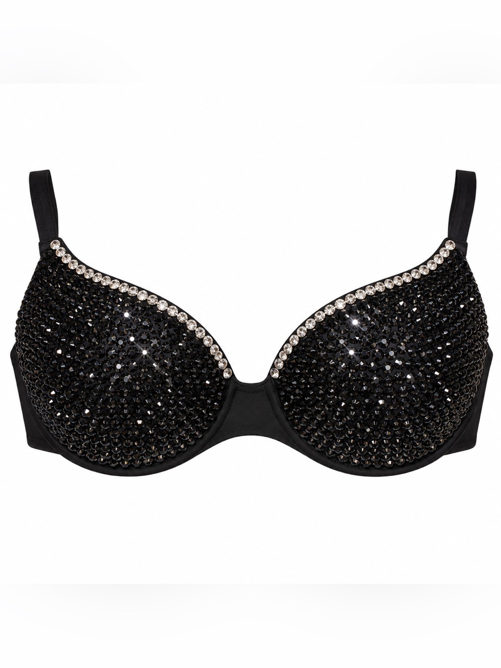 40D Jet Black & Crystal Design Rhinestone Crystal Glam Bra New Custom